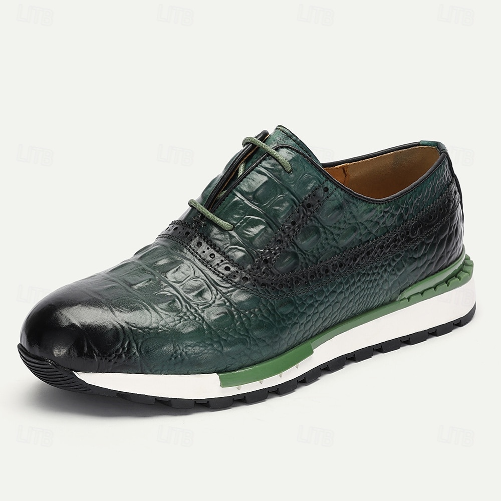 sneakers da uomo in pelle bovina di prima qualità con motivo coccodrillo e accenti verdi – calzature casual e sportive alla moda del 2025 a $94.99 –P2