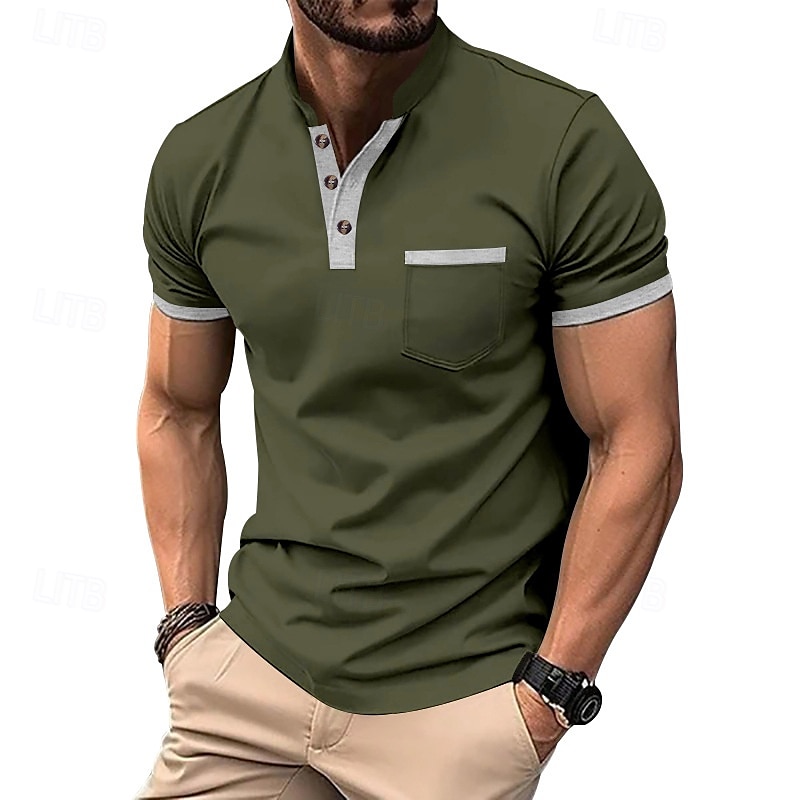 Men's Golf Shirt Golf Polos Shirts Work Casual Stand Collar Short Sleeve Basic Modern Color Block Patchwork Buttons Spring & Summer Regular Fit Black White Army Green Blue Brown khaki Golf Shirt 2025 - $17.99 –P8
