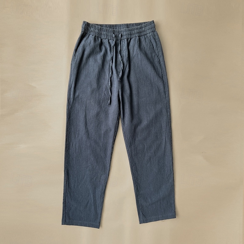 Herr Linne Byxor Långbyxor Sommarbyxor Casual byxor Snörning Elastisk midja Rakt ben Slät Komfort Andningsfunktion Ankellång Ledigt Dagligen Helgdag Mode Klassisk Stil Svart Vit 2025 - $20.99 –P6