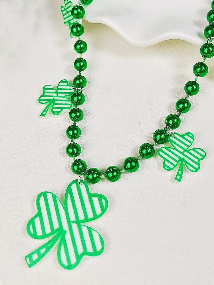 αγ. Patrick's day κολιέ τριφύλλι – πράσινος κρίκος αλυσίδας με τετράφυλλο μενταγιόν από τριφύλλι, γιορτινά statement κοσμήματα για γυναίκες, αξεσουάρ γιορτών και πάρτι 2025 - $7.99 –P8