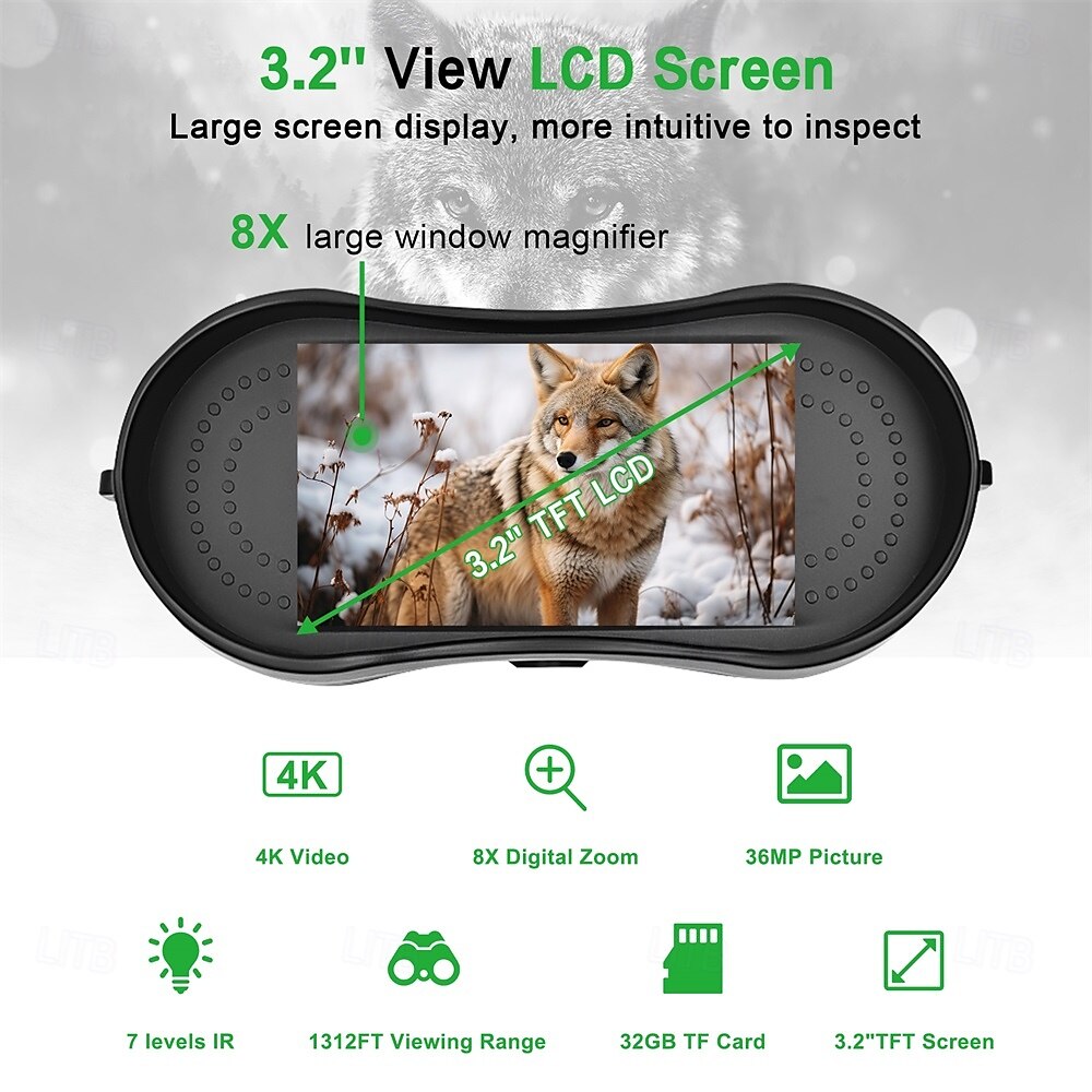 4k infraröd mörkerseende kikare 3.2 stor skärm 8x digital zoom 32gb tf-kort medföljer laddningsbart med batteri 25 mm objektivlins cmos-sensor för jul tacksägelse nyårspresenter 2025 - $159.99 –P14