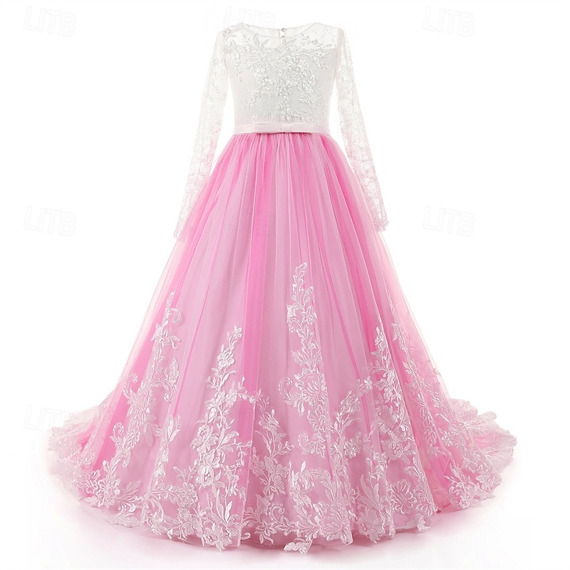 Vestido para Meninas das Flores Crianças Para Meninas Vestido de princesa Espetáculo Casamento Festa Elegante Lindo Com Transparência Flor Manga Longa Gola Redonda Branco Rosa 4 anos + de 2026 por $83.99 –P5