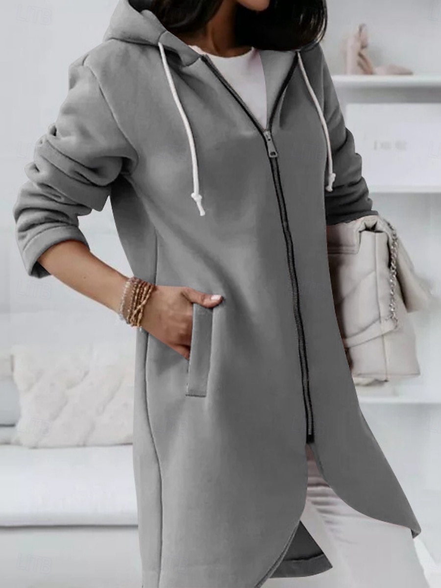 Dam Vinterkappa Vinterjacka Hoodiejacka Utomhus Gata Dagligen Höst Vinter Normal Täcka Normal Håller värmen Andningsfunktion Samtida Stylish Jacka Långärmad Ensfärgat Med fickor Blixtlås i fullängd 2025 - $31.99 –P5