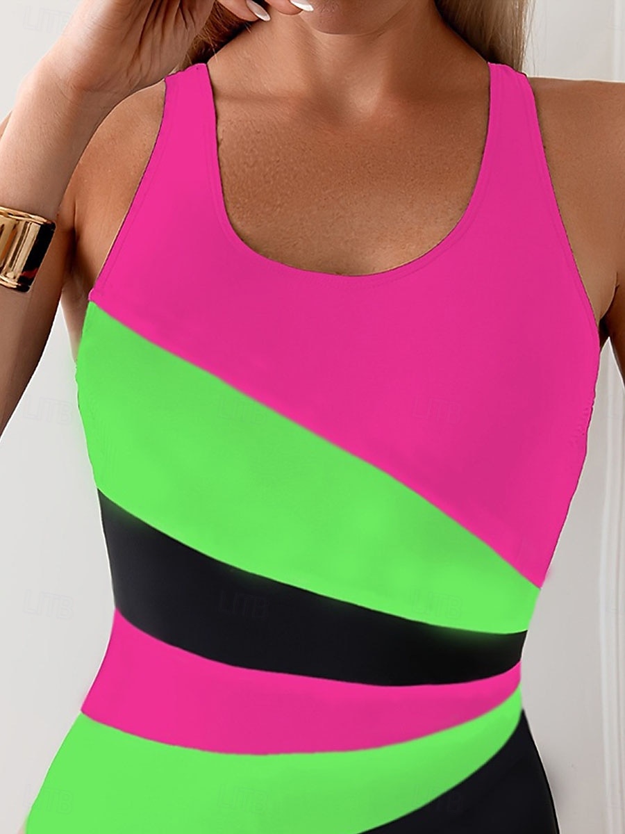 Women's Swimsuits One Piece Monokini Swimsuit Backless Tummy Control High Waist Slim Vacation Beach Wear Color Block U Neck Sleeveless Bathing Suits 2025 - $26.99 –P3