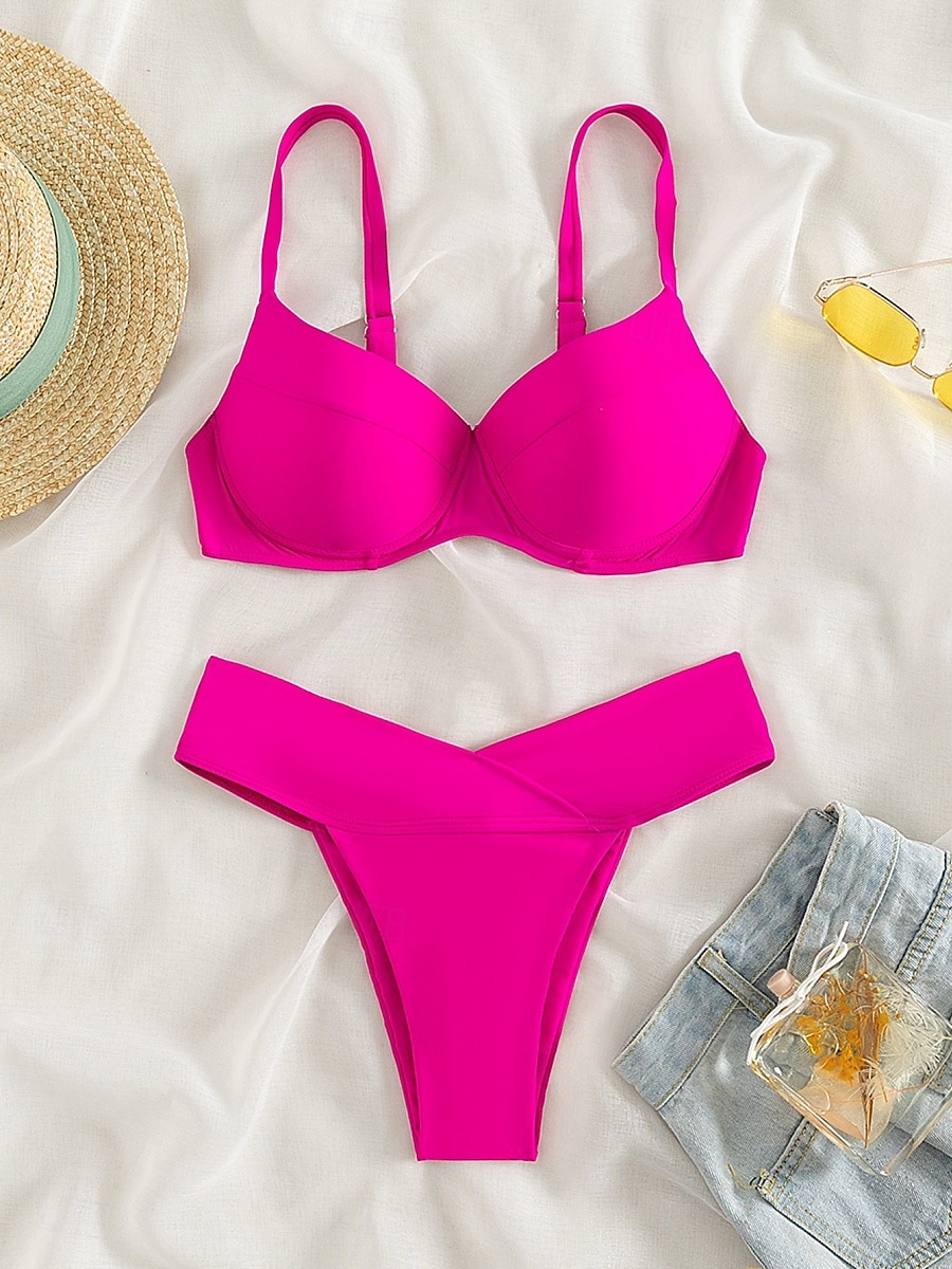 Damen Badeanzug Bikinis 2 Stück Cheeky-Bikinihose Bademode Rückenfrei Schlank Urlaub Strandbekleidung Feste Farbe Halfterhals Ärmellos Badeanzüge 2025 - $26.99 –P3