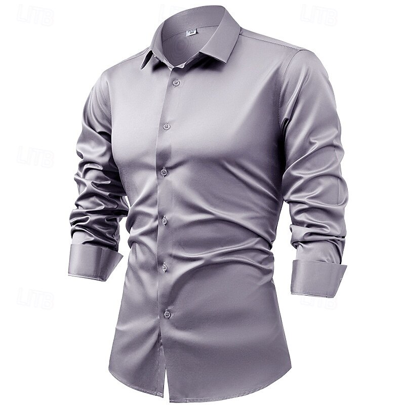 Miesten Paita Pukupaita Button Up paita Tavallinen Häät Juhla Musta Valkoinen Vaalean vihreä Vaaleanpunainen Pitkähihainen Kauluskäänne 봄 & Syksy Vaatetus 2025 - $28.99 –P5