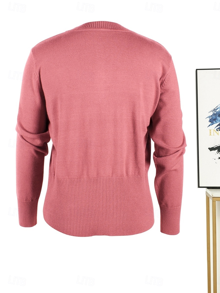 Per donna Felpa Cardigan Informale Morbido Colore puro A coste Colletto alla coreana Bottoni Lavorato a maglia Manica lunga Top regolari Maglia Esterno Giornaliero Fine settimana Rosa Cammello del 2025 a $38.99 –P5
