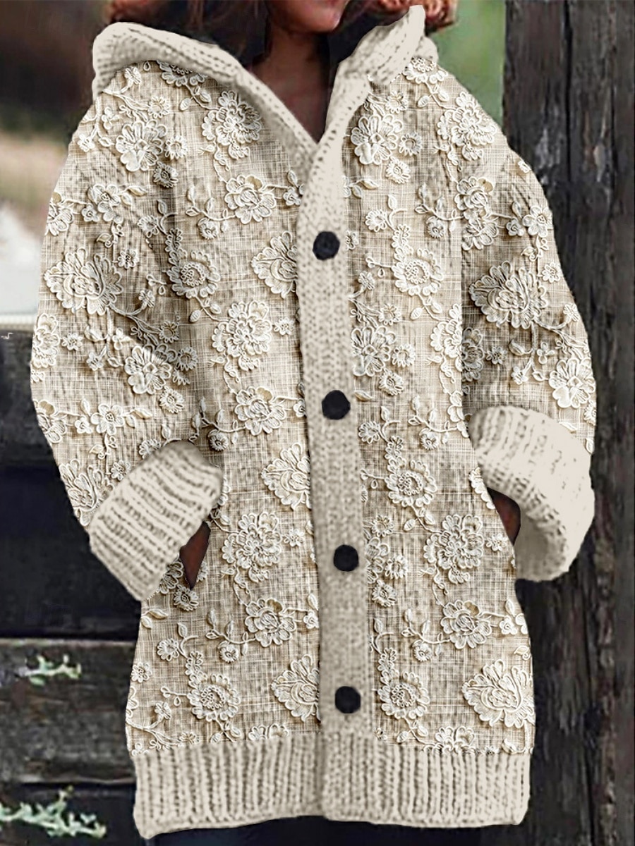 Women's Sweater Cardigan Casual Soft Floral Animal Ribbed Hooded Buttons Pocket Knitted Long Sleeve Regular Tops Knit Outdoor Daily Weekend Green Khaki Fall Winter 2025 - $51.99 –P5