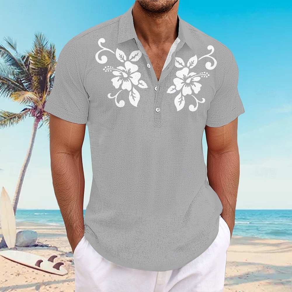 Herren Blumen Lässiges Hemd Knopfhemd Kurzarm Brautkleider schlicht Resort Urlaub Normal Casual Sommer Frühling Umlegekragen Knopf Rosa Blau Grau 2025 - $24.99 –P3