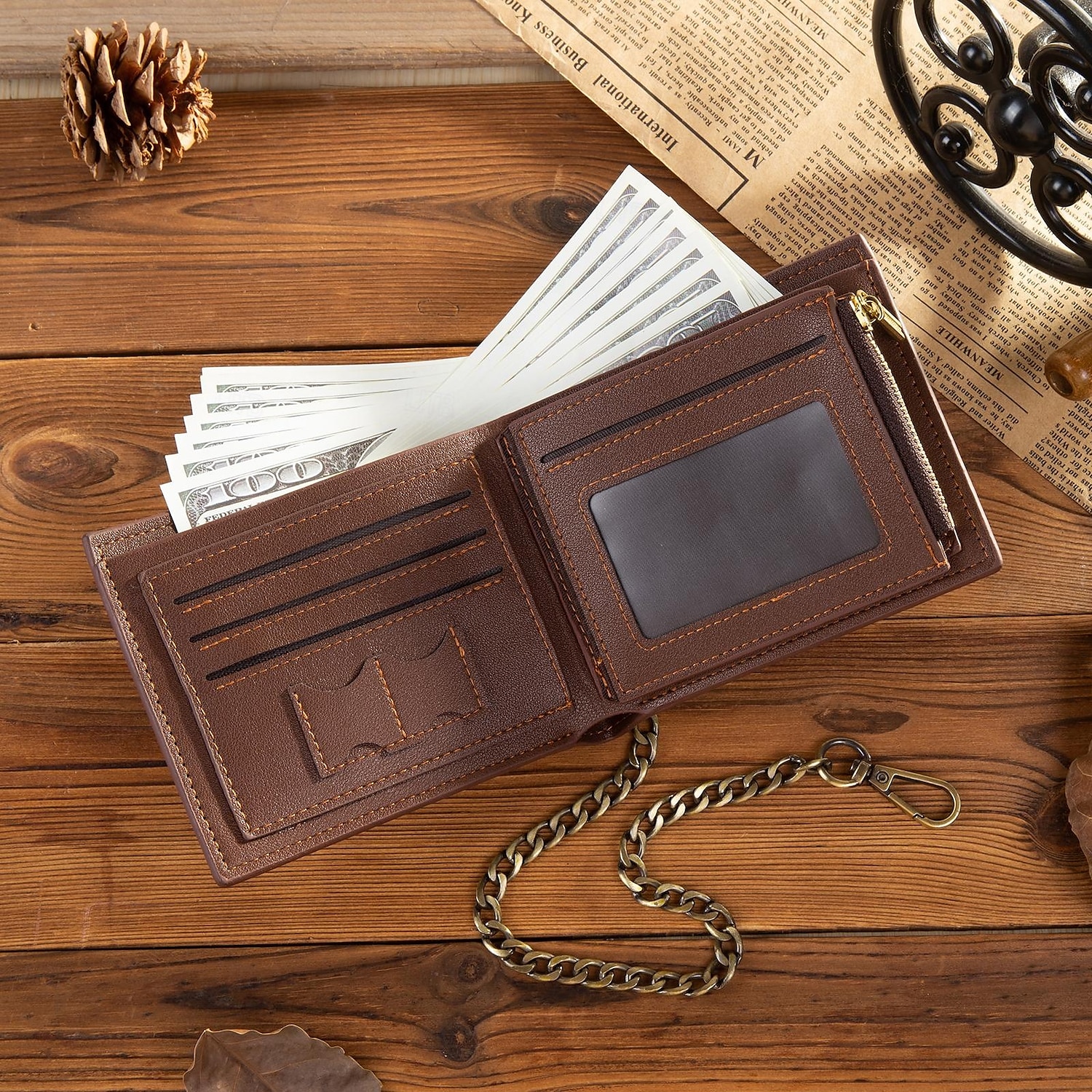 Personalized Photo Engraved Leather Wallet Custom Best Gift for Dad, Bifold Wallet with Chain for Men, Husband, Son, Father's Day, Birthday, Christmas 2025 - $24.99 –P4