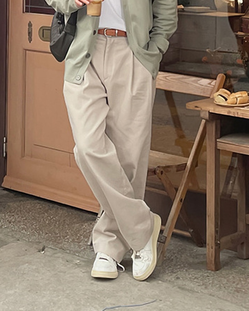 Homens Graduação Social Calças chinês Calças Plissadas Botões Bolsos Perna reta Tecido Conforto Formal Festa Trabalho Moda Estilo Clássico Damasco Micro-Elástica de 2026 por $26.99 –P5
