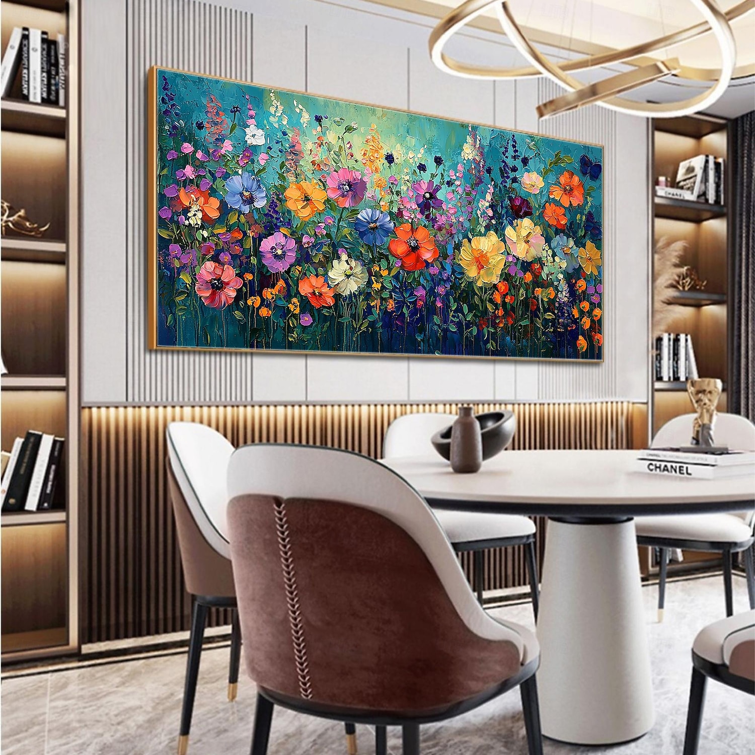 Peinture à l'huile originale faite à la main de fleurs colorées sur toile, peinture abstraite de groupe de fleurs à texture, art mural pour la décoration intérieure avec cadre tendu/sans cadre de 2025 ? $166.99 –P5