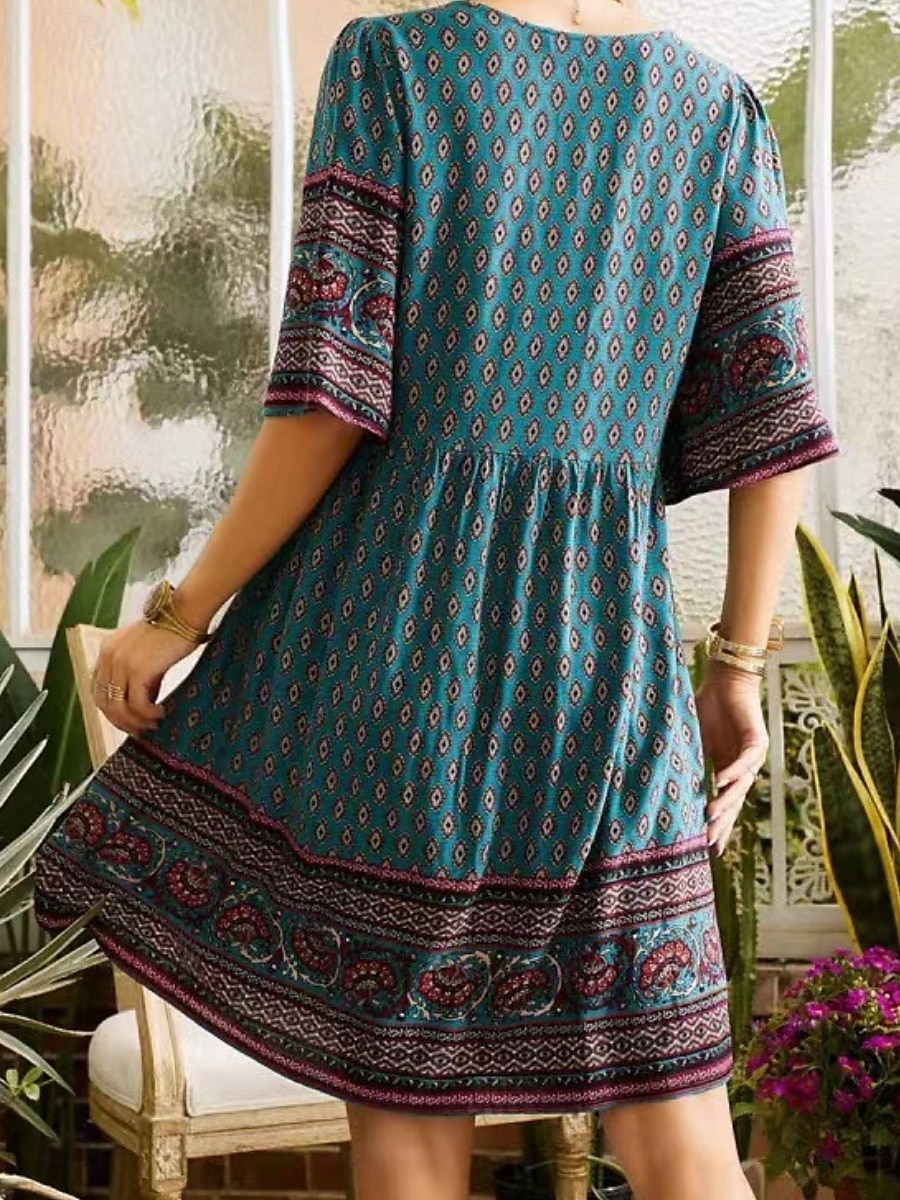 Damen Minikleid Casual kleid A Linie Kleid Boho-Kleid Böhmen Ethnisch Brautkleider schlicht Urlaub Täglich Regular Fit Blumen 3/4 Ärmel V Ausschnitt Purpur Fuchsie Grün Frühling Herbst 2025 - $35.99 –P2