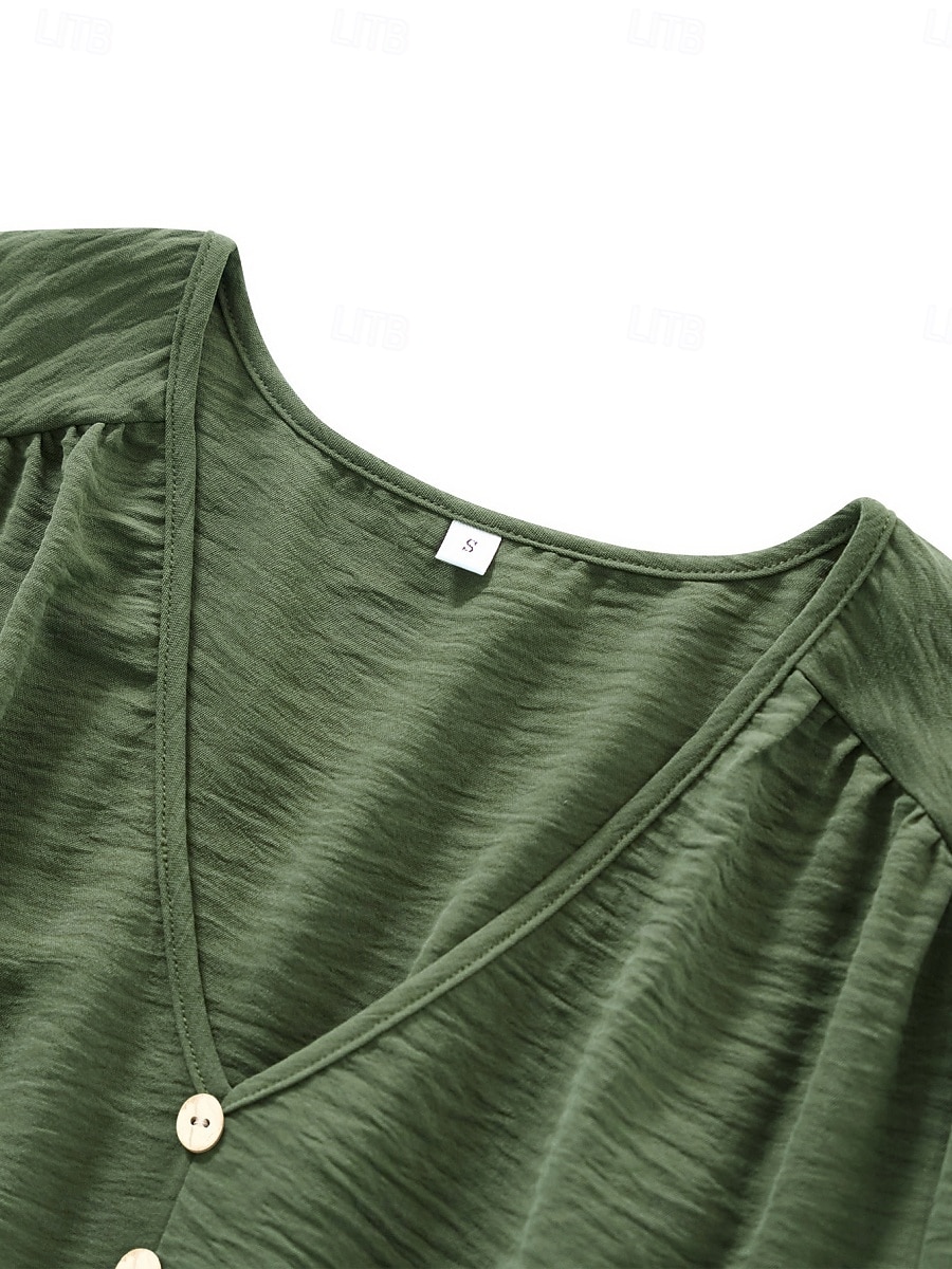 Damen Midikleid Casual kleid A Linie Kleid Stilvoll Basic Brautkleider schlicht Urlaub Täglich Regular Fit Glatt Langarm V Ausschnitt Schwarz Armeegrün Sommer Frühling 2025 - $38.99 –P7