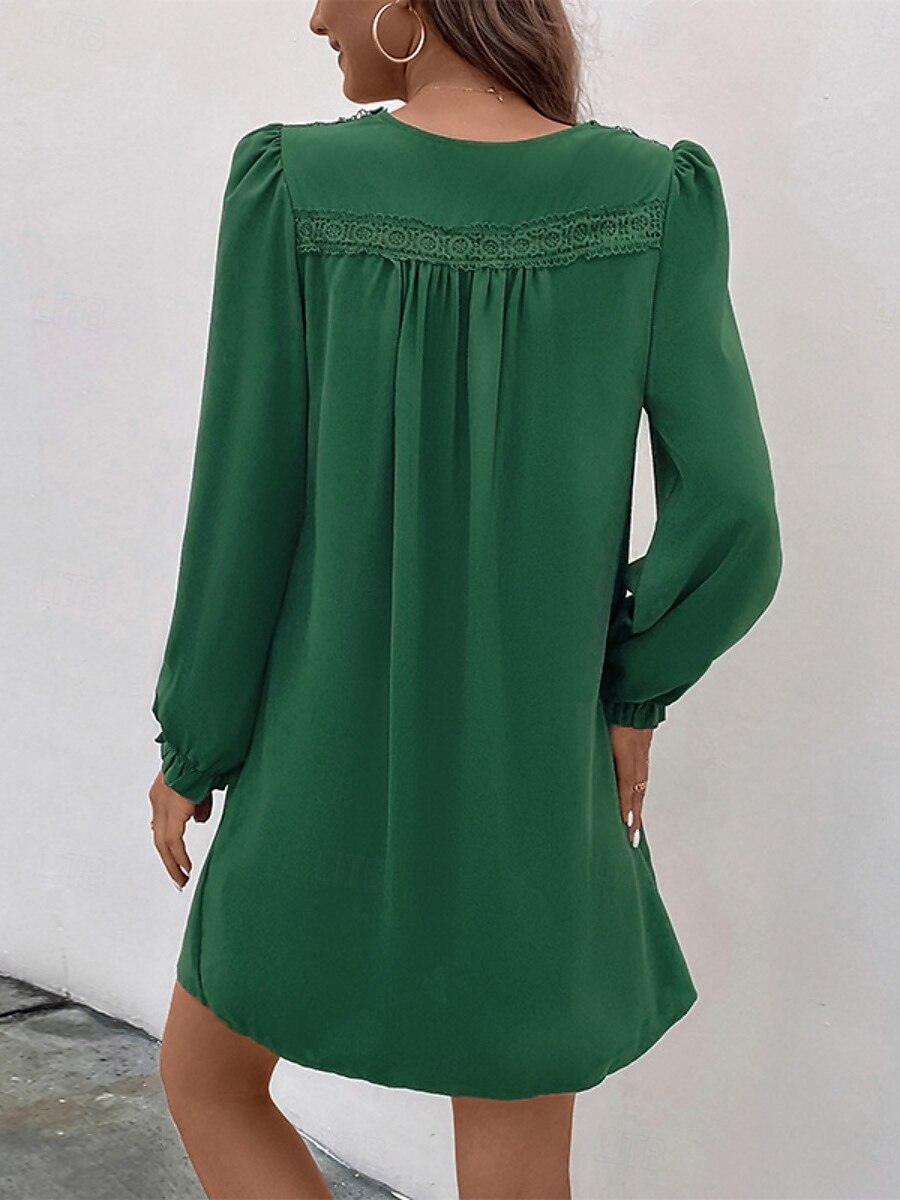 Women's Casual Dress Mini Dress Ruched Casual V Neck Long Sleeve Green Color 2025 - $41.99 –P2