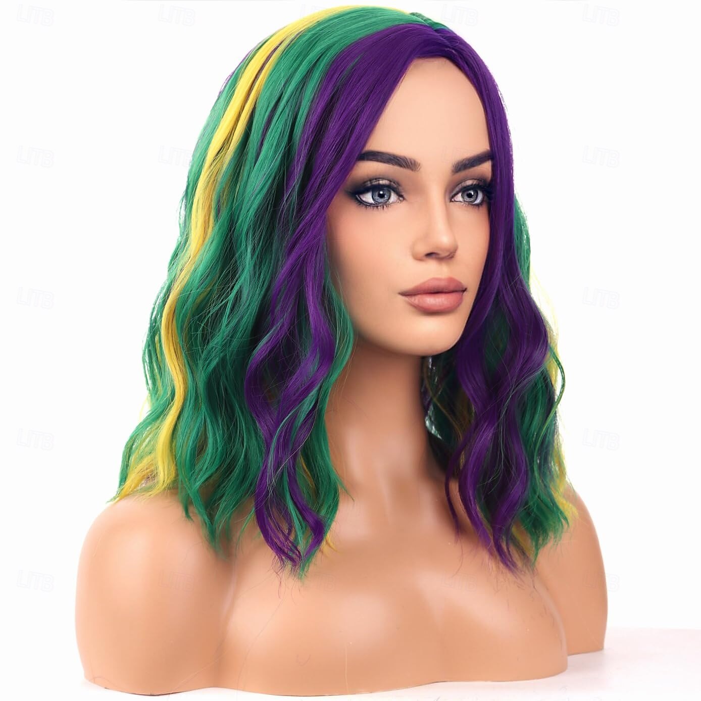 Mardi Gras Wigs Halloween Wigs Women Girls Carnival Costume Cosplay Purple Green Yellow Side Wig Shoulder Width Length Carnival Cosplay Party Wig 2025 - $18.49 –P3