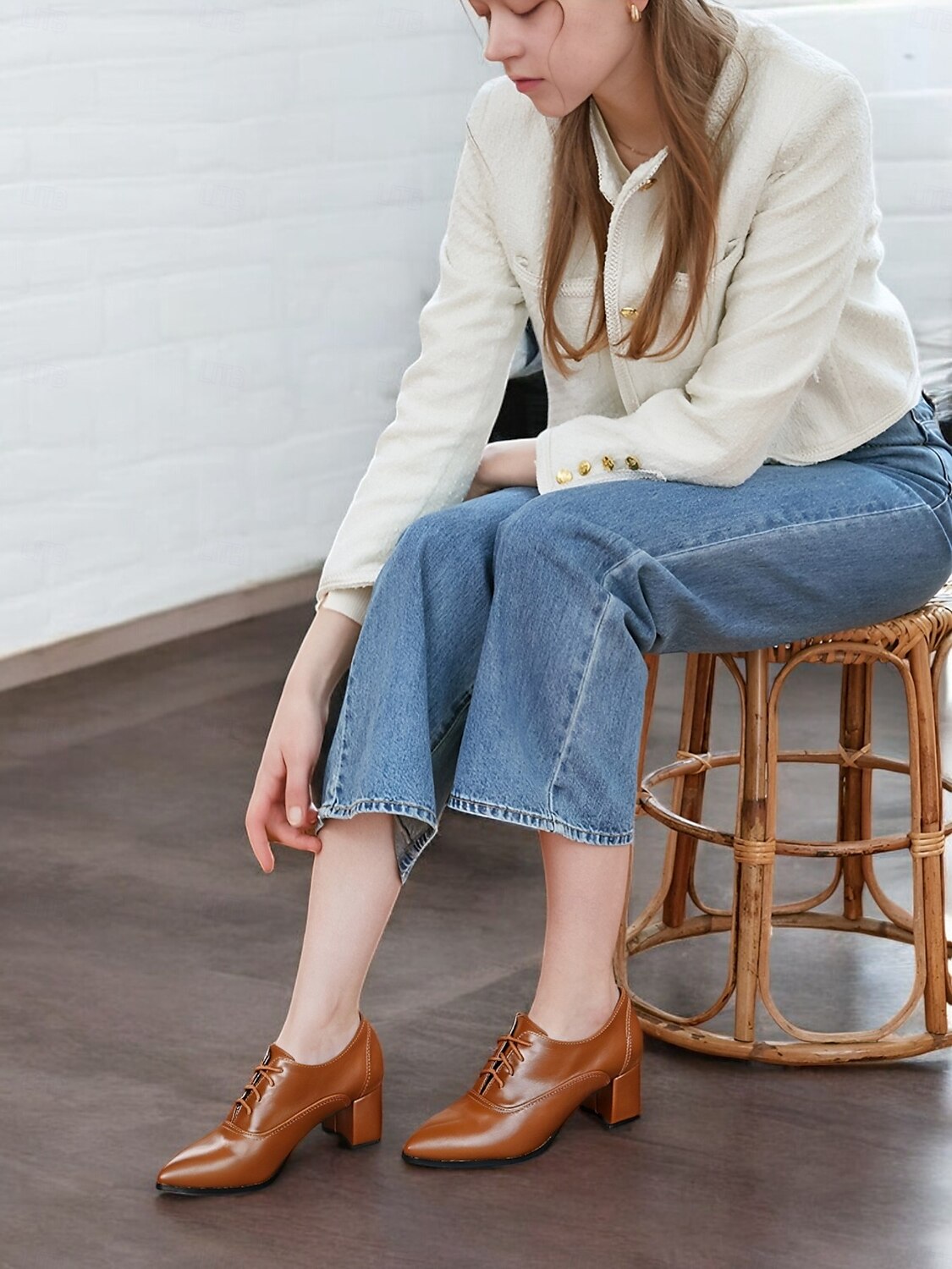 Richelieus à lacets en similicuir marron à talon épais de style rétro pour femmes, marron polyvalents pour le travail au bureau ou au quotidien de 2025 ? $54.99 –P1