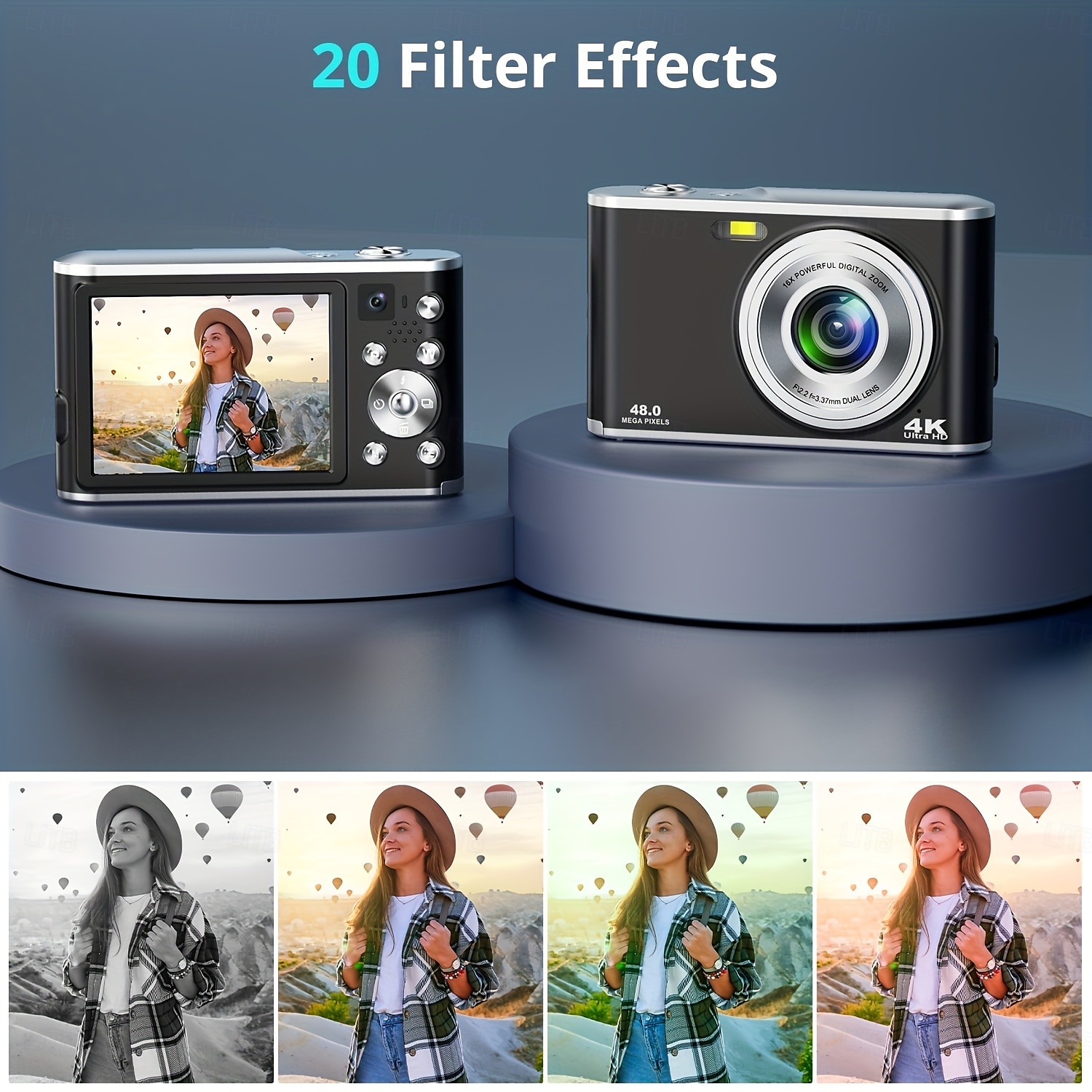 2025年 4K フロントおよびリアデュアルカメラデジタルカメラ、16 倍の効率的なズーム、2.8 インチ画面、オートフォーカス、自撮りカメラ、フロントカメラ、ポイントアンドシュートカメラ  コレクション – $111.99 –P6