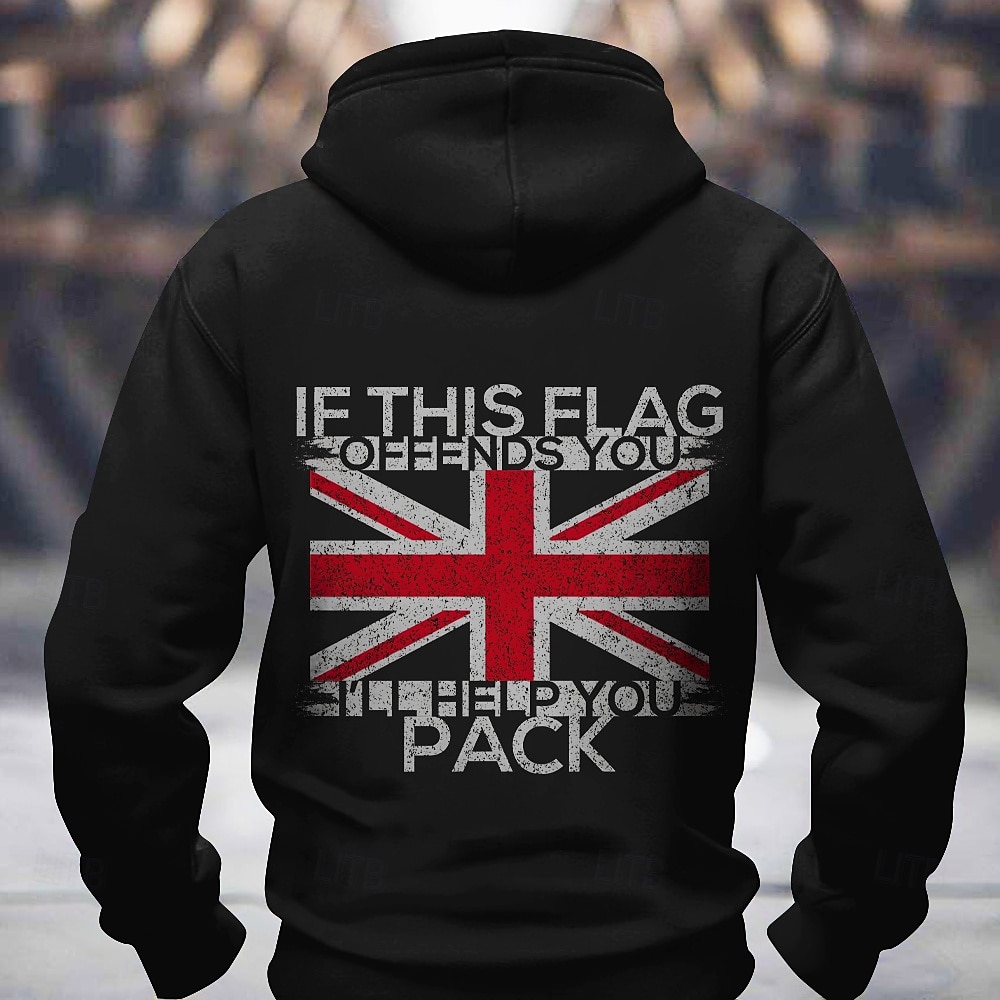 Homens UK Bandeira / Bandeira Nacional Moletons Moletom Moda Manga Longa Gola Redonda Feriado Streetwear Preto Azul Com Cordão Outono Inverno Designer de 2025 por $29.99 –P1