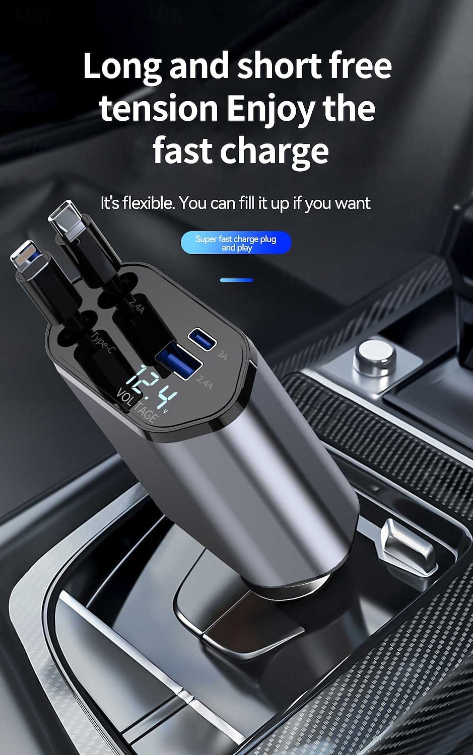 2025年 4 in 1 引き込み式車載充電器 USB タイプ C ケーブル iPhone Samsung 高速充電コード シガレットライターアダプター  コレクション – $28.99 –P1