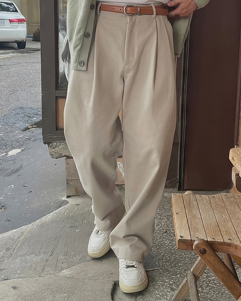 Homens Graduação Social Calças chinês Calças Plissadas Botões Bolsos Perna reta Tecido Conforto Formal Festa Trabalho Moda Estilo Clássico Damasco Micro-Elástica de 2026 por $26.99 –P1