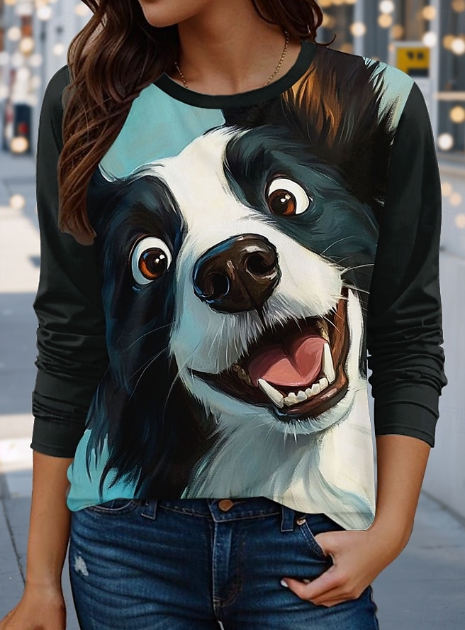 Pentru femei Tricou Câțel Casual Manșon Lung Stil Nautic Topuri obișnuite Zilnic Imprimeu Negru Primăvară Toamnă 2025 - $22.99 –P1