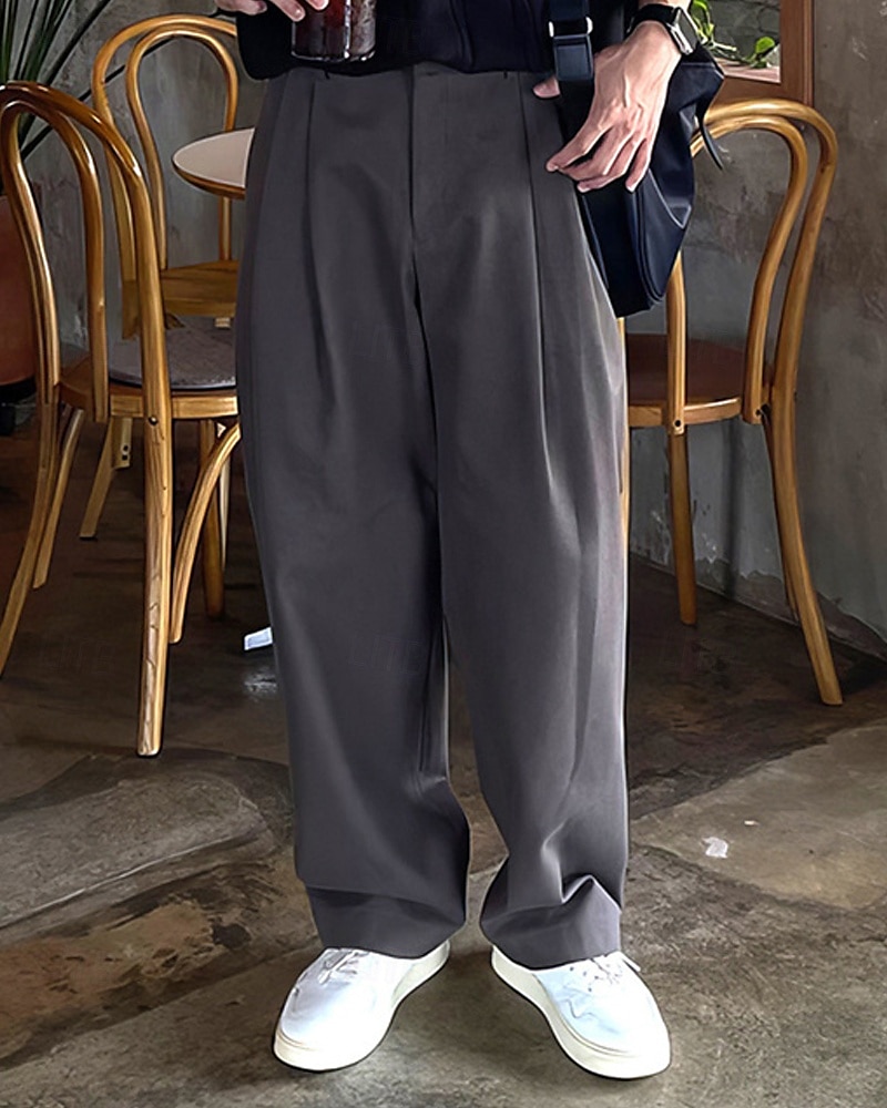 Homens Social Calças chinês Calças Plissadas Botões Bolsos Perna reta Tecido Conforto Formal Festa Trabalho Moda Estilo Clássico Preto Cinzento Escuro Micro-Elástica de 2025 por $23.99 –P5