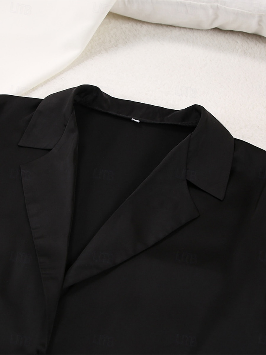 Pentru femei Set pijama Casual Confortabili Culoare pură Butonul sus Talie elastică Cămașă Pantaloni Casă Zilnic Manșon Lung Guler Cămașă Negru Trifoi Vară Primăvară Toamnă Fit regulat 2025 - $54.99 –P8