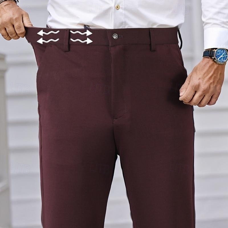 Herren Anzughosen Hose Hosen Anzughose Tasche Elastische Taille Gerade geschnitten Glatt tragbar Knitterfrei In voller Länge Formal Hochzeit Geschäft Elegant Modisch Schwarz Rote 2025 - $12.99 –P1