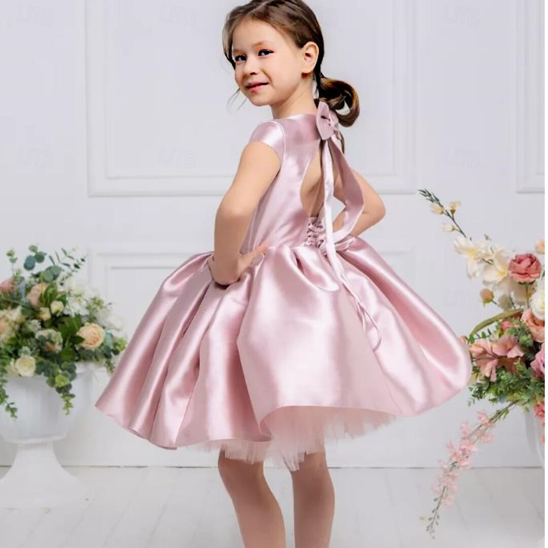 kinderkleidung Mädchen Blumenmädchen Kleid Kleid für die Erstkommunion Party Kleid Feste Farbe Ärmellos Leistung Hochzeit Party Gitter Prinzessin Süß Gitter Mitte der Wade Etuikleid Tüll-Kleid Sommer 2025 - $79.99 –P17