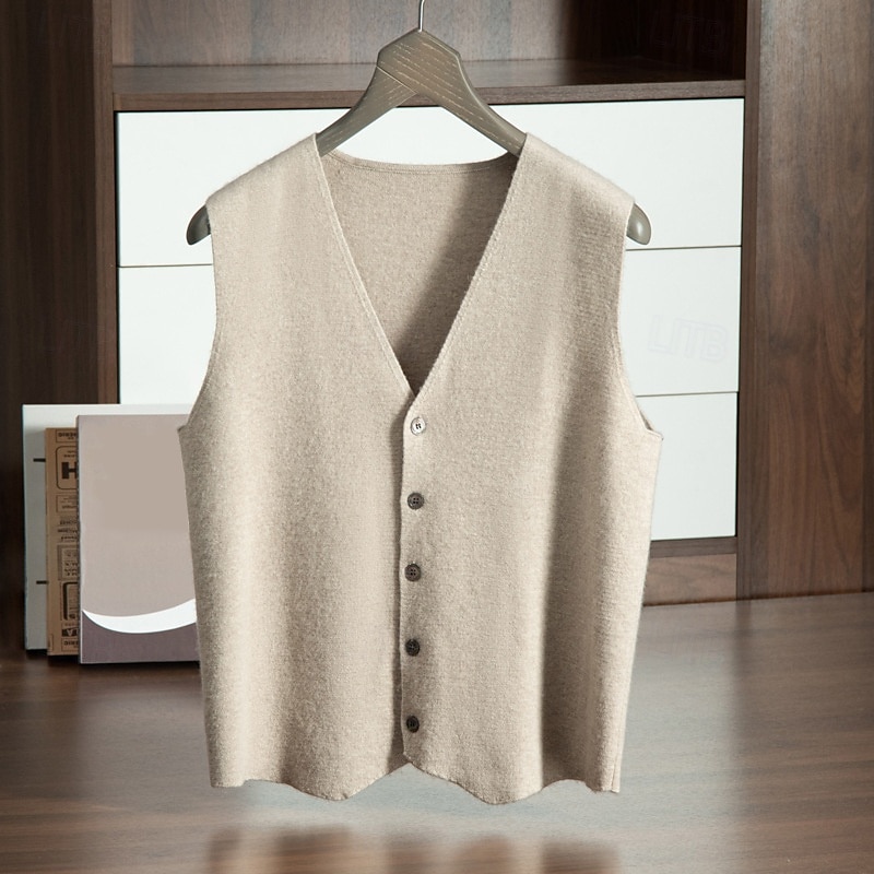 Herren Kaschmir Strickjacke Weste Stricken Knopf hoch V Ausschnitt Strickware Elegant Schule Formell Bekleidung Frühling Herbst Schwarz Marineblau S M L 2025 - $141.99 –P3