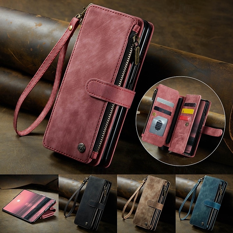 Telefoonhoes Voor Samsung Galaxy Z Fold 6 Z Fold 5 Z Fold 4 Z Fold 3 Wallet Case met Stand Houder Magnetische Rits Retro TPU PU Leer 2025 - $25.99 –P11