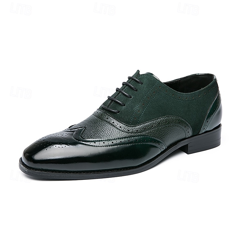 sapatos oxford brogue bicolor masculinos – combinação de camurça e couro sintético com detalhes em bico fino para ocasiões formais e de negócios de 2025 por $46.99 –P2