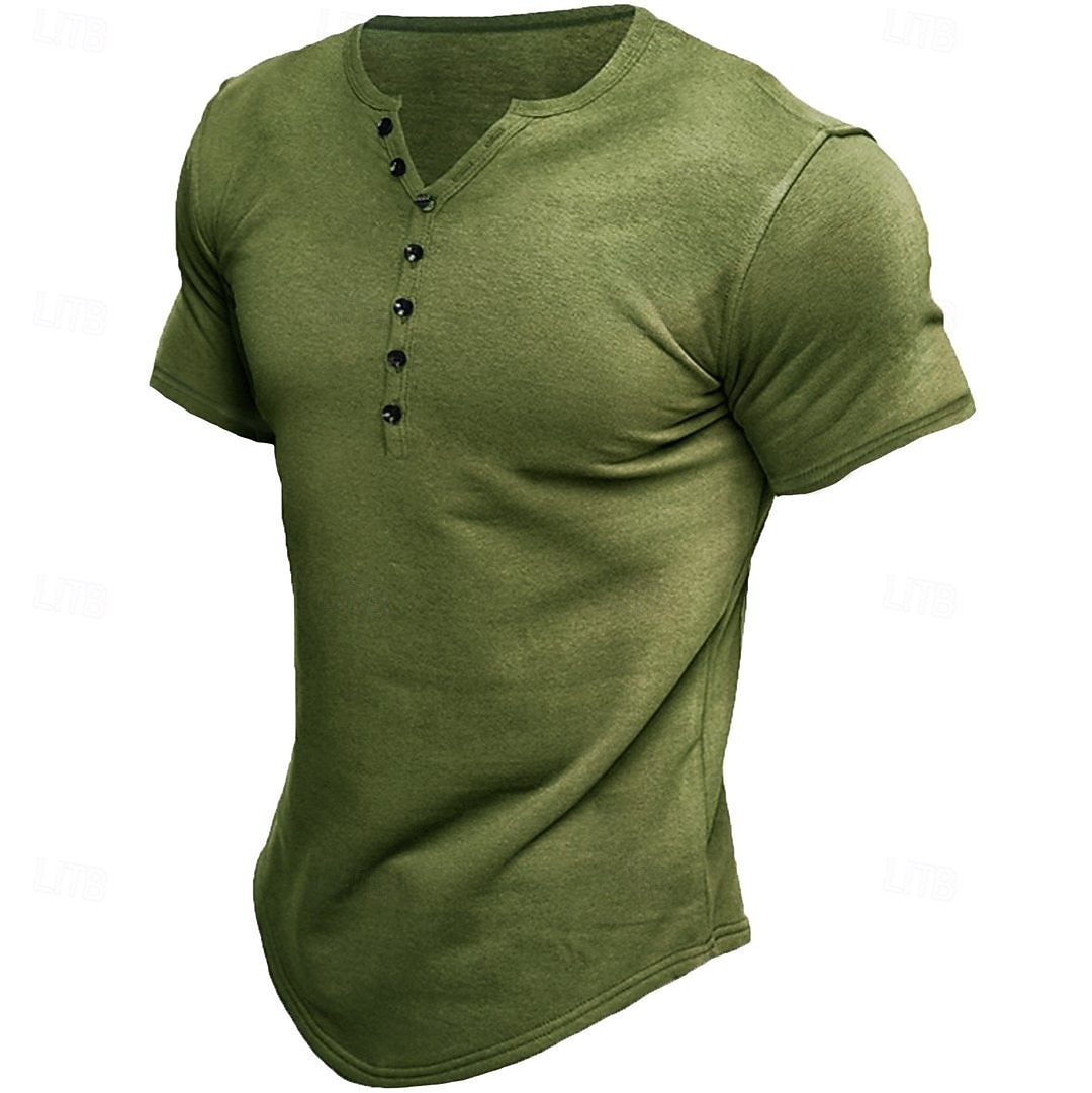 Herre T skjorte T-skjorter Henley Topp Kortermet Helfarge عادي Årgang Daglig Knapper Henley utendørs Avslappet Daglig Sommer Vår & Vinter Svart Hvit Grå Henley T-skjorte 2026 - $17.99 –P5