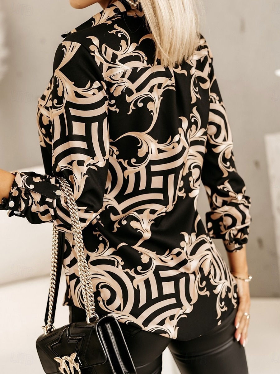 Dames Overhemd Blouse Bloemig Grafisch Basic Casual Lange mouw Overhemdkraag Normale tops Dagelijks Knop Afdrukken Zwart Wit Blozend Roze Herfst Winter 2025 - $26.99 –P8
