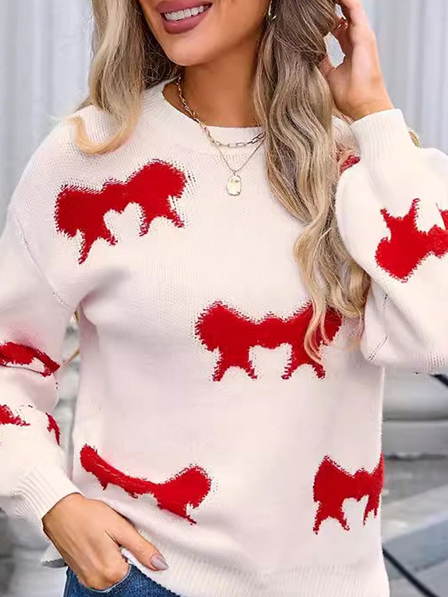 pull rose de la Saint-Valentin pour femme pull élégant bloc de couleurs col rond tricoté à manches longues hauts réguliers tricot mode streetwear extérieur quotidien week-end rose rouge automne hiver de 2025 ? $59.99 –P6