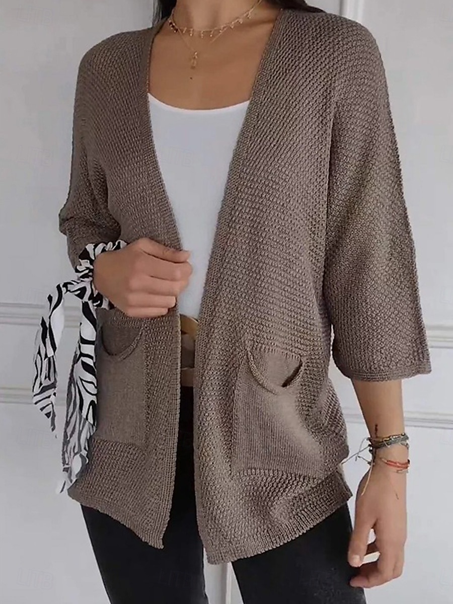 Dame Genser Kofte Elegant Mote Gatemote Ren farge V-hals Lomme Strikket Langermet Vanlige topper Strikke utendørs Daglig Helg Svart Hvit Høst Vinter 2025 - $41.99 –P1