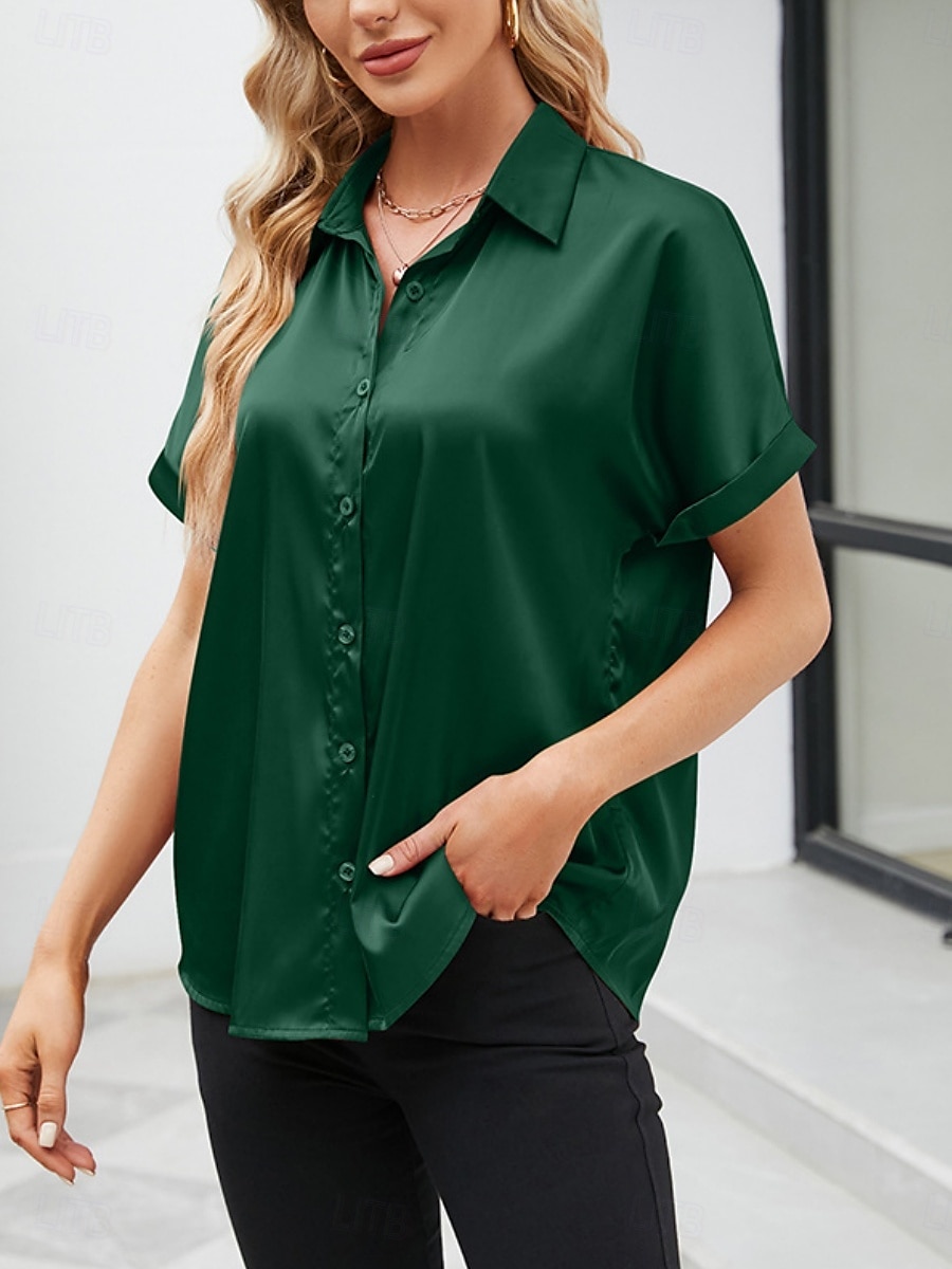 kvinners valentine skjorte bluse business ensfarget vanlige topper kortermet skjorte krage knapper normal passform arbeid formell moderne fritidsklær rød grønn grå sommer 2025 - $27.99 –P9
