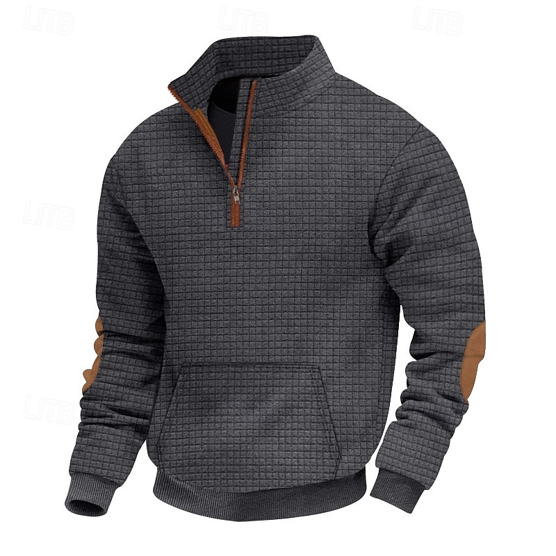 Herren Sweatshirt Pullover Sweatshirt mit Viertelreißverschluss Schwarz Marineblau Khaki Hellgrau Dunkelgray Troyer Halber Reißverschluss Glatt Sport & Natur Täglich Festtage Strassenmode Cool Retro 2025 - $31.99 –P5