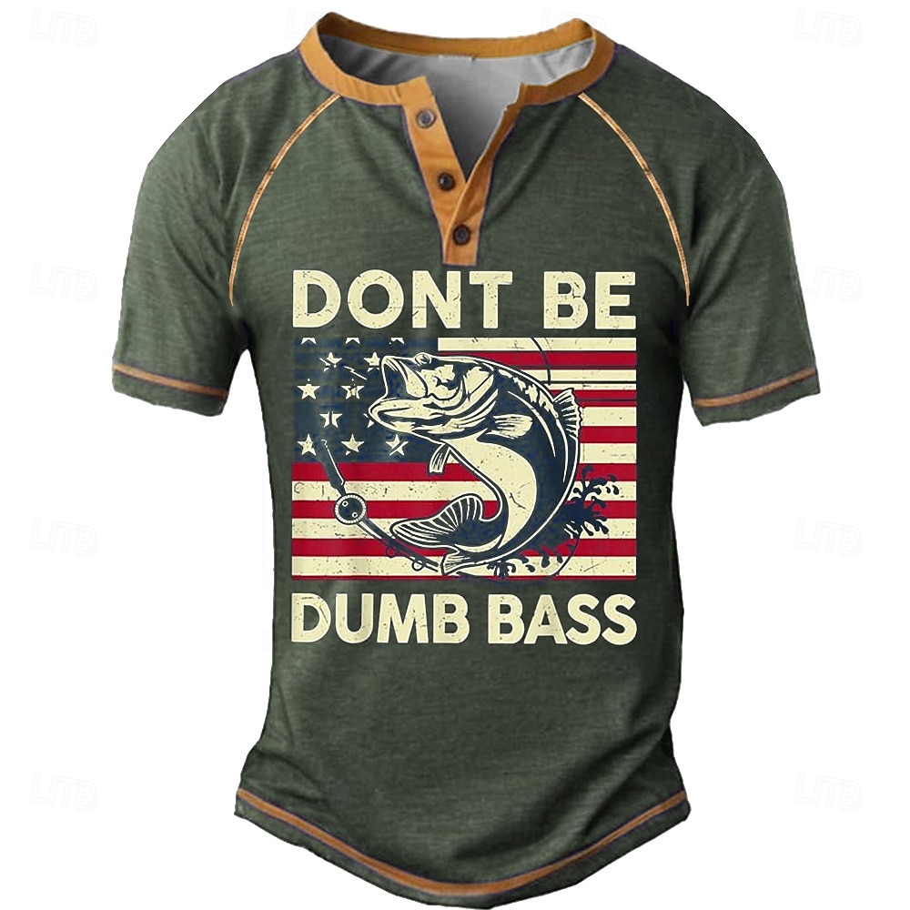 Men's Graphic Flag Color Block DONT BE DUMB BASS Henley Shirt Tee Short Sleeve Fashion Designer Comfortable Outdoor Casual Daily Summer Black Army Green Navy Blue Henley Henley T-Shirt 2026 - $23.99 –P4