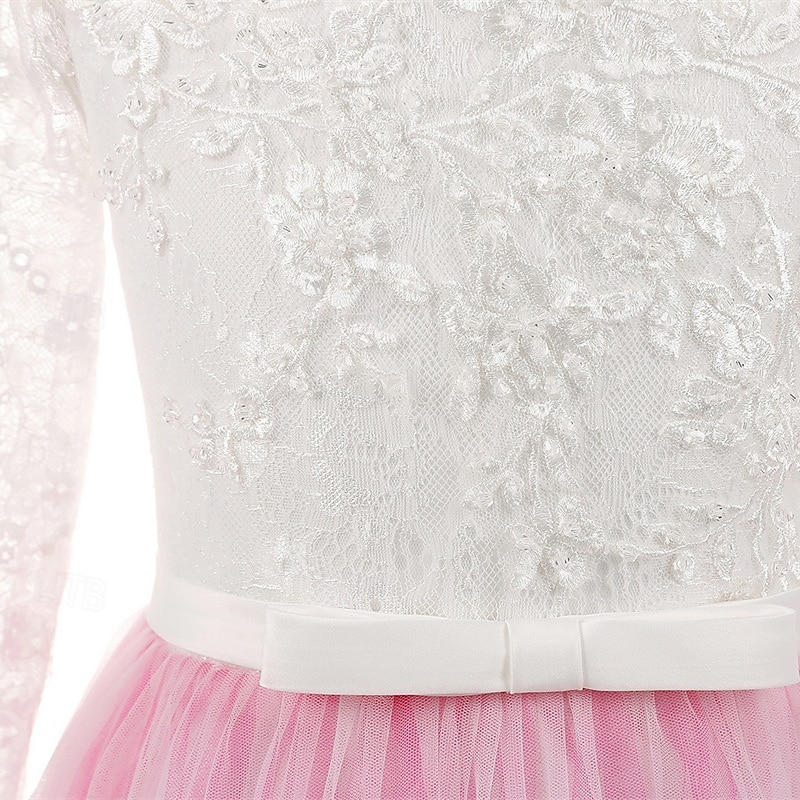 Vestido para Meninas das Flores Crianças Para Meninas Vestido de princesa Espetáculo Casamento Festa Elegante Lindo Com Transparência Flor Manga Longa Gola Redonda Branco Rosa 4 anos + de 2026 por $83.99 –P6