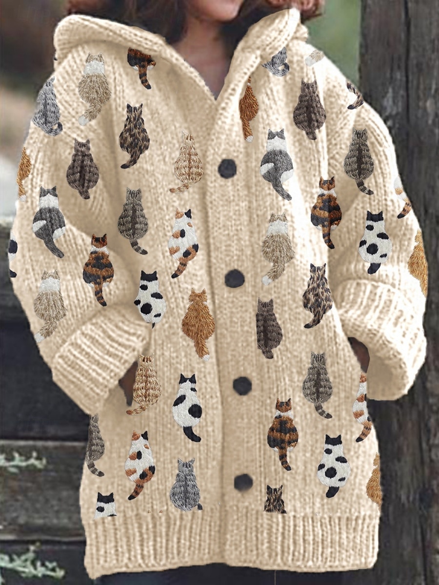 Women's Sweater Cardigan Casual Soft Floral Animal Ribbed Hooded Buttons Pocket Knitted Long Sleeve Regular Tops Knit Outdoor Daily Weekend Green Khaki Fall Winter 2025 - $51.99 –P1
