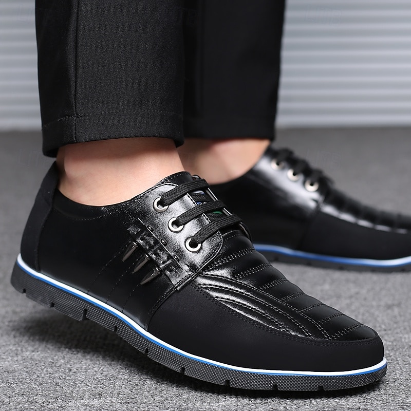 Freizeit-Schnürschuhe aus Kunstleder für Herren – stylische blaue und schwarze Low-Top-Sneaker mit rutschfester Sohle für den Alltag und halbformelle Anlässe 2025 - $46.99 –P5