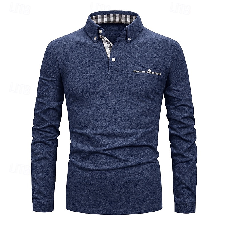 Herren Golfhemd Golf Poloshirts Arbeit Casual Kargen Langarm Basic Modern Farbblock Patchwork Knopf Frühling & Herbst Regular Fit Königliches Blau Blau Dunkelgrau Khaki Hellgrau Hellblau Golfhemd 2025 - $25.99 –P8
