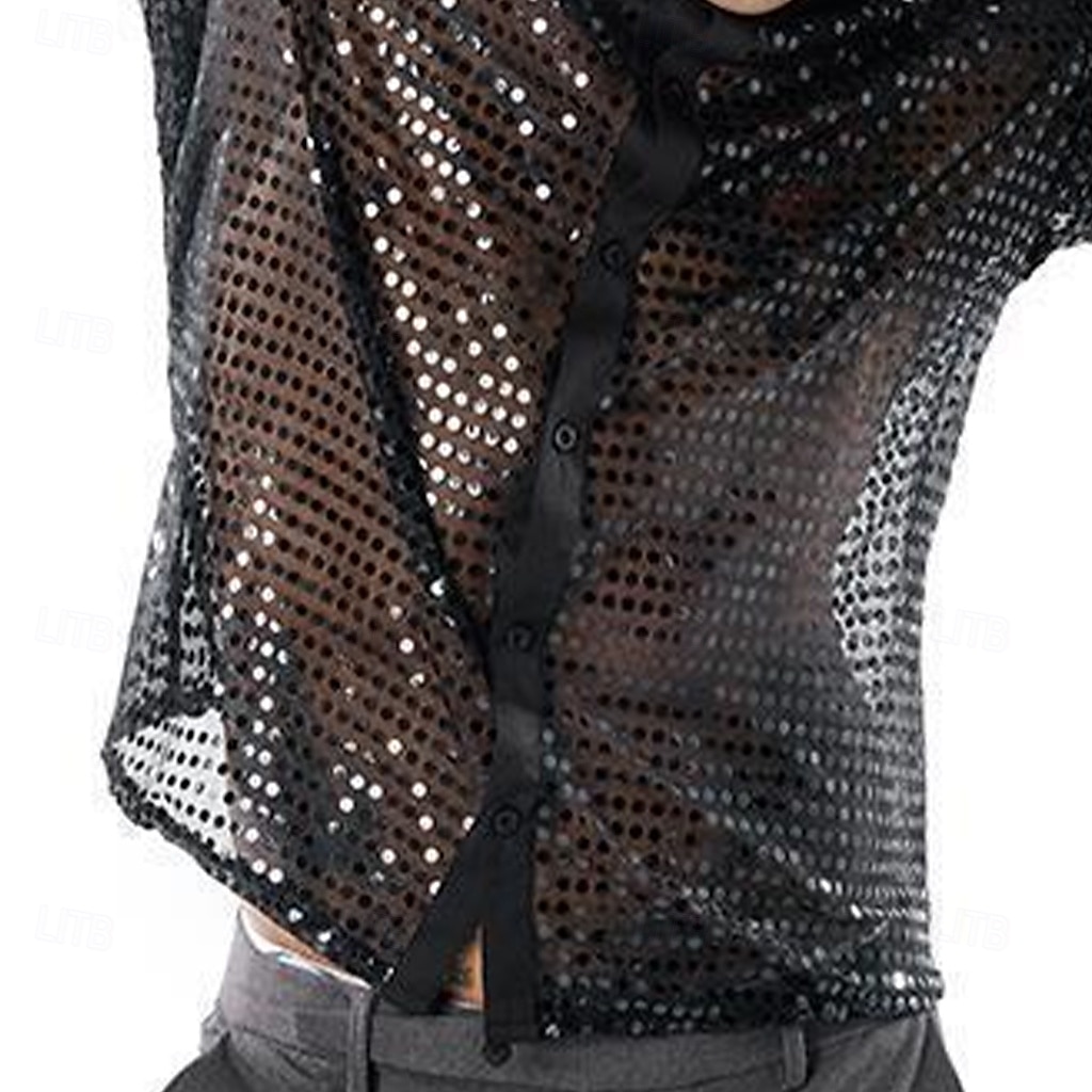 Herr Skjorta Balskjorta Disco skjorta Silver Svart Guld Långärmad Paljett Krage Prestanda Festkvällskläder Paljetter Kläder Mode Ledigt 2025 - $23.99 –P6
