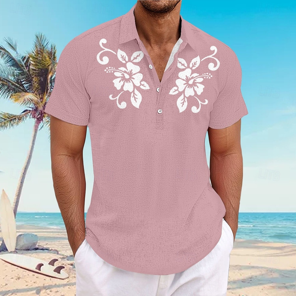 Herren Blumen Lässiges Hemd Knopfhemd Kurzarm Brautkleider schlicht Resort Urlaub Normal Casual Sommer Frühling Umlegekragen Knopf Rosa Blau Grau 2025 - $24.99 –P2