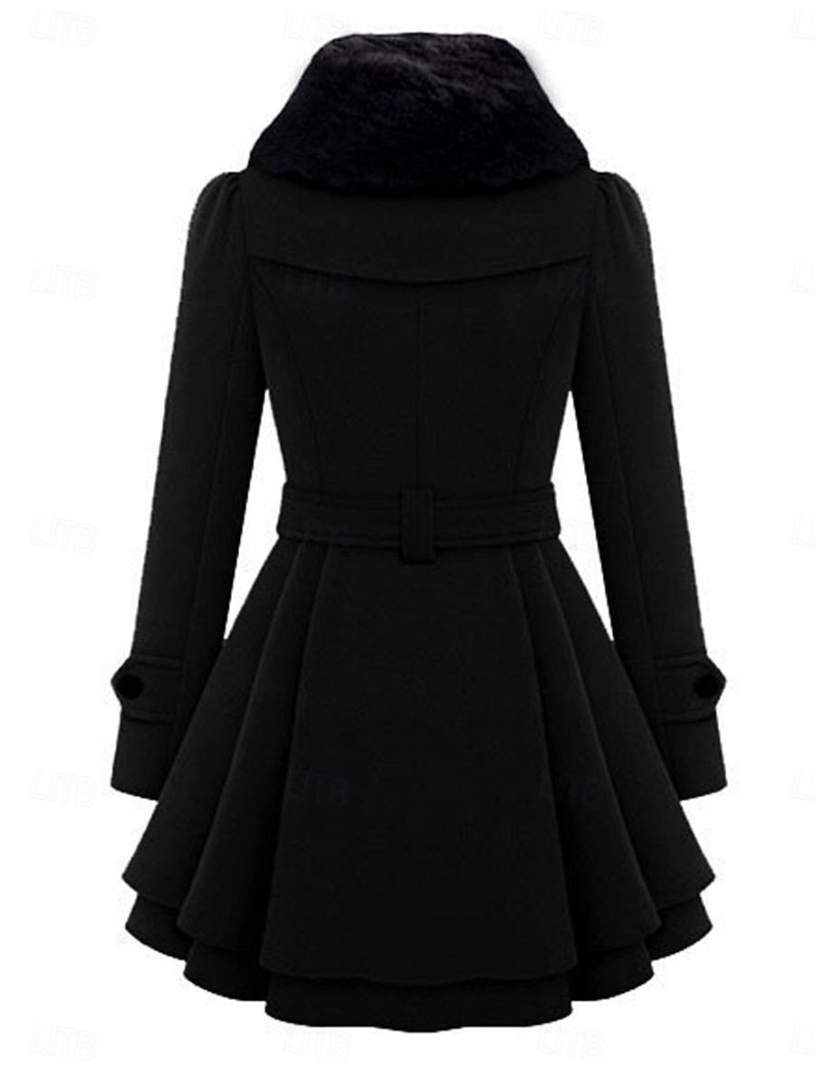 Women's Coat Pea Coat Windproof Warm Patchwork Buttons Elegant Fashion Solid Color Daily Turndown Regular Fit Long Sleeve Outerwear Black Khaki Fall Winter 2025 - $39.99 –P4