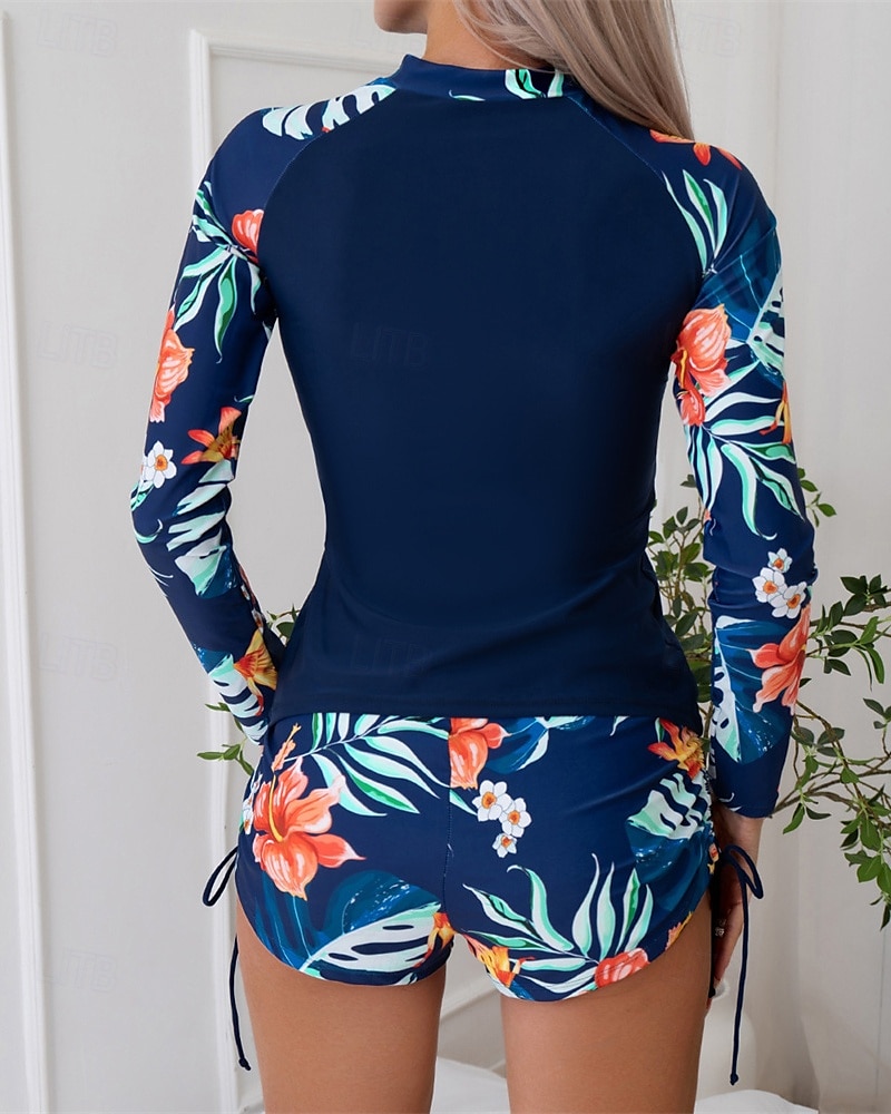 Naisten Rashguard-uimapuku Kevyt Pitkähihainen Uima-asut Uimapuku 2-osainen Etuvetoketju Uinti Lainelautailu Hiekkaranta Vesiurheilu Kukat Tilkkutäkki Painettu Kesä Kevät Syksy 2025 - $26.99 –P8
