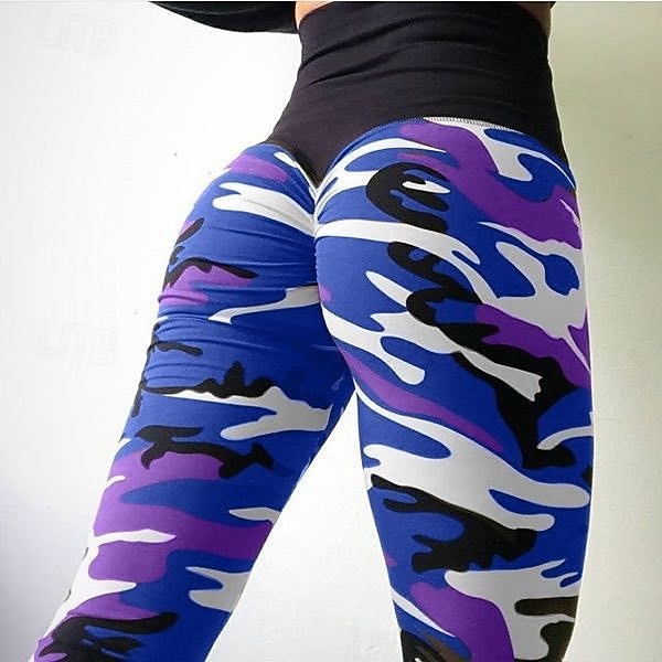 Women's Yoga Pants Yoga Leggings Patchwork Basic Butt Lift Tummy Control High Waist Pilates Gym Workout Workout Tights Cropped Pants Camo / Camouflage Camouflage Purple Grey Fall Winter Sports 2026 - $12.99 –P8