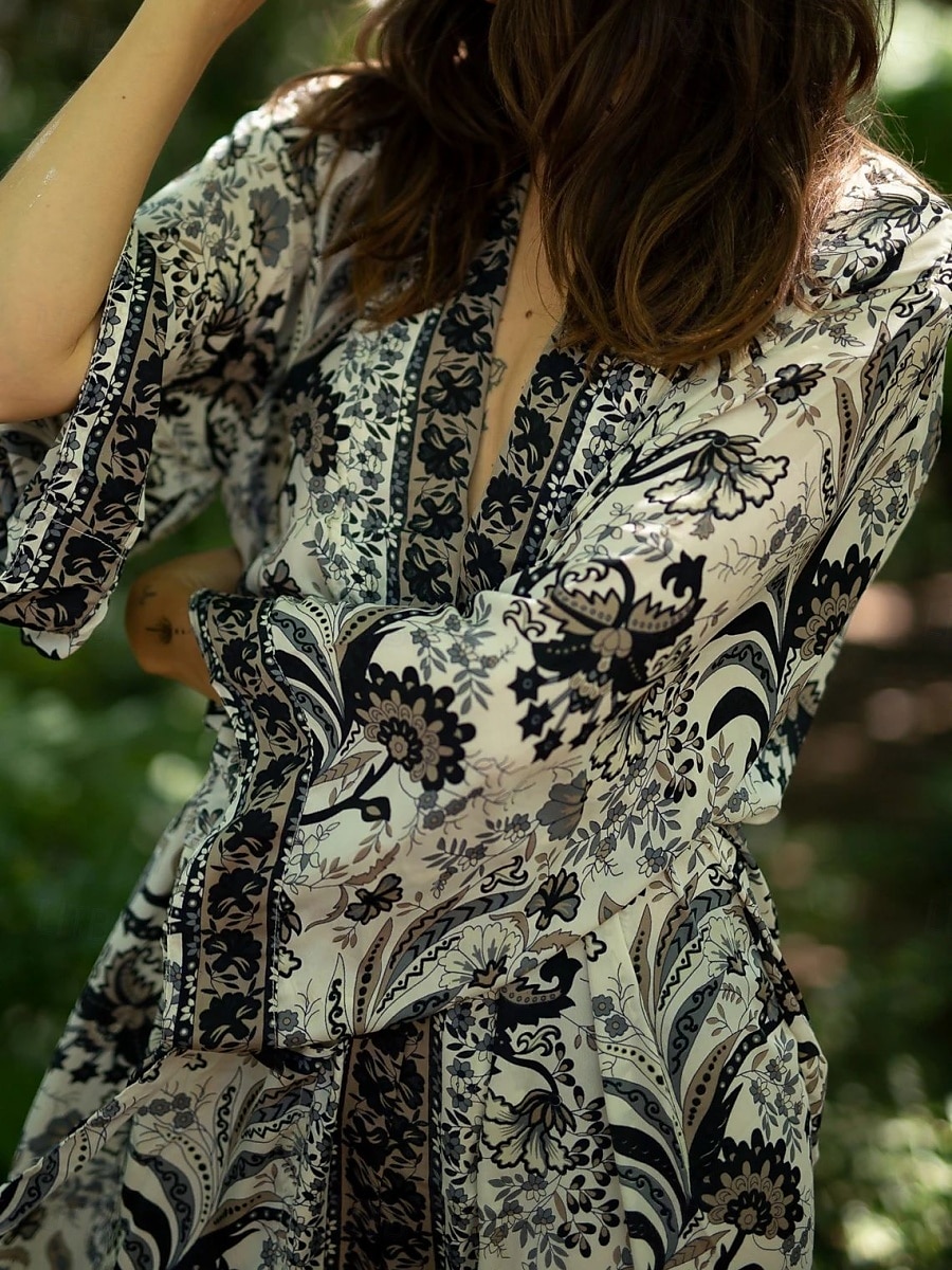 Damen Blumen V-Ausschnitt Maxikleid Langarm Sommer Frühling 2025 - $39.99 –P9